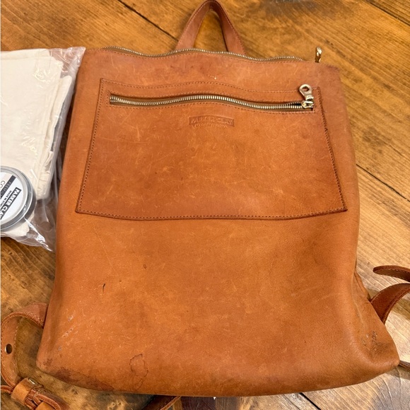 Rustic Tan Leather Backpack - Picture 1 of 3